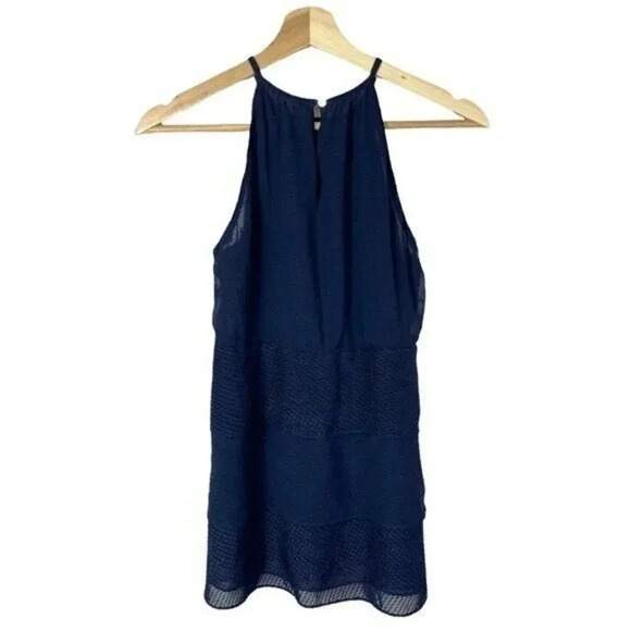 White House Black Market WHBM Navy Blue High Neck Swiss Dot Tank Top XXS - Picture 2 of 4